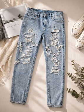 American Eagle High-Rise Ripped Blue Jeans Size 4 Distressed Skinny Denim